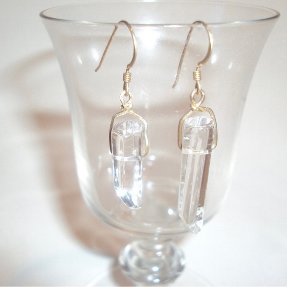 New Quartz Crystal Dagger Earrings Sterling Silver Leverbacks - Picture 3 of 3